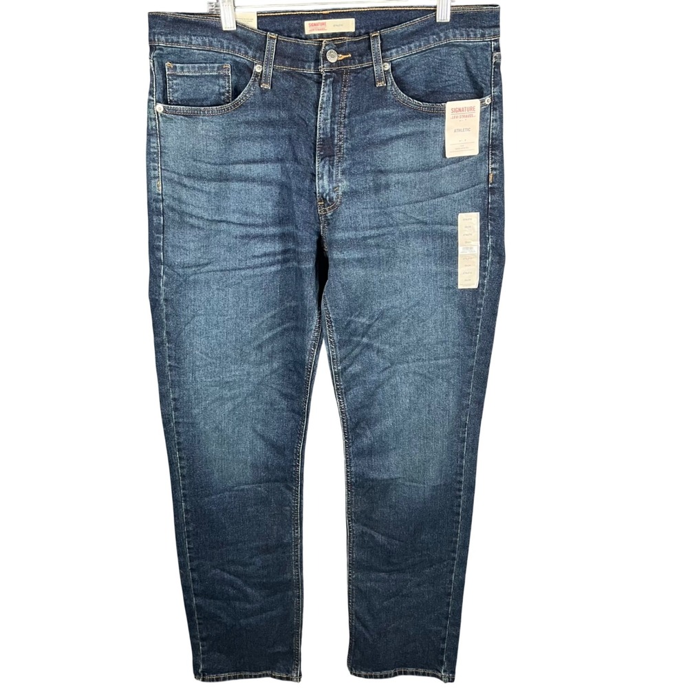 Signature by Levi Strauss Jeans Men 36x33 Blue Athletic Fit WaterLess Stretch